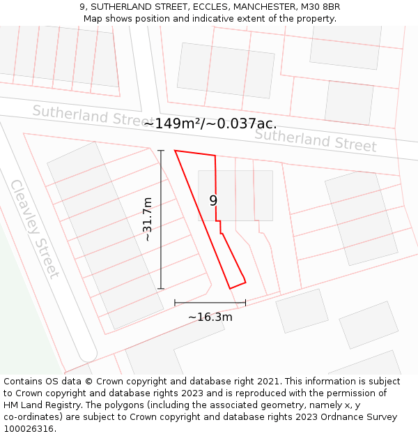 9, SUTHERLAND STREET, ECCLES, MANCHESTER, M30 8BR: Plot and title map