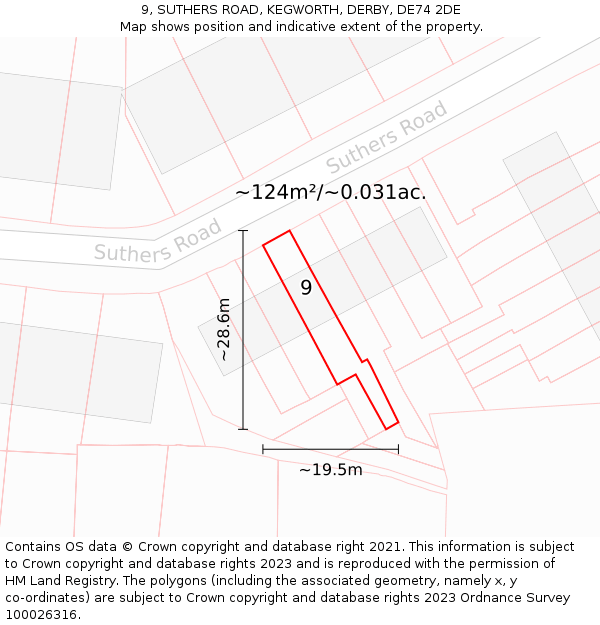 9, SUTHERS ROAD, KEGWORTH, DERBY, DE74 2DE: Plot and title map