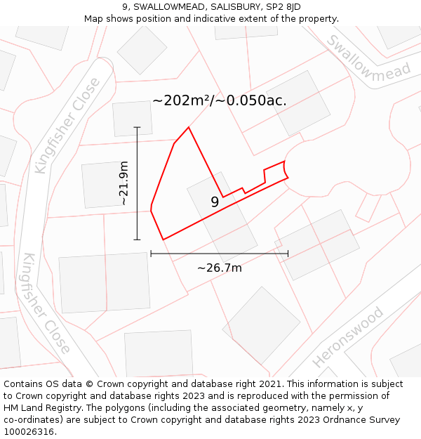 9, SWALLOWMEAD, SALISBURY, SP2 8JD: Plot and title map