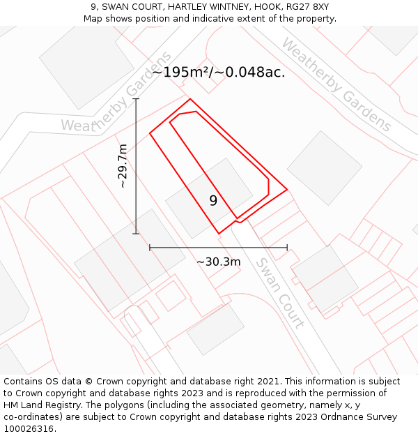 9, SWAN COURT, HARTLEY WINTNEY, HOOK, RG27 8XY: Plot and title map