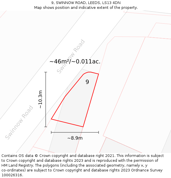 9, SWINNOW ROAD, LEEDS, LS13 4DN: Plot and title map