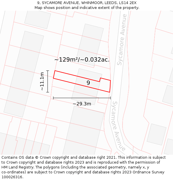 9, SYCAMORE AVENUE, WHINMOOR, LEEDS, LS14 2EX: Plot and title map