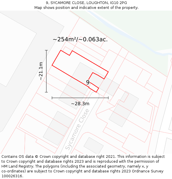 9, SYCAMORE CLOSE, LOUGHTON, IG10 2PG: Plot and title map