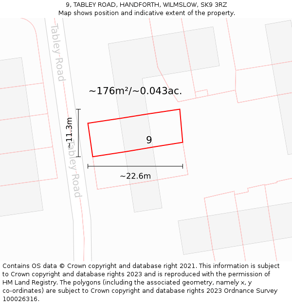 9, TABLEY ROAD, HANDFORTH, WILMSLOW, SK9 3RZ: Plot and title map