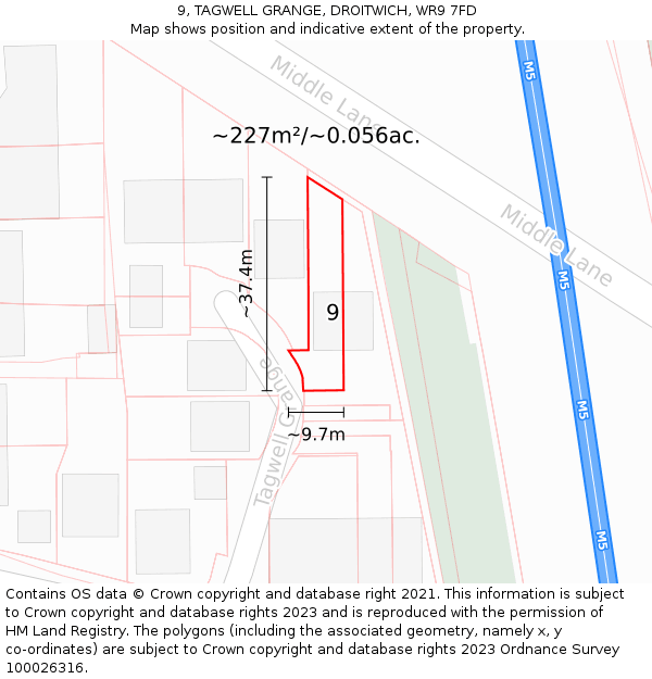 9, TAGWELL GRANGE, DROITWICH, WR9 7FD: Plot and title map