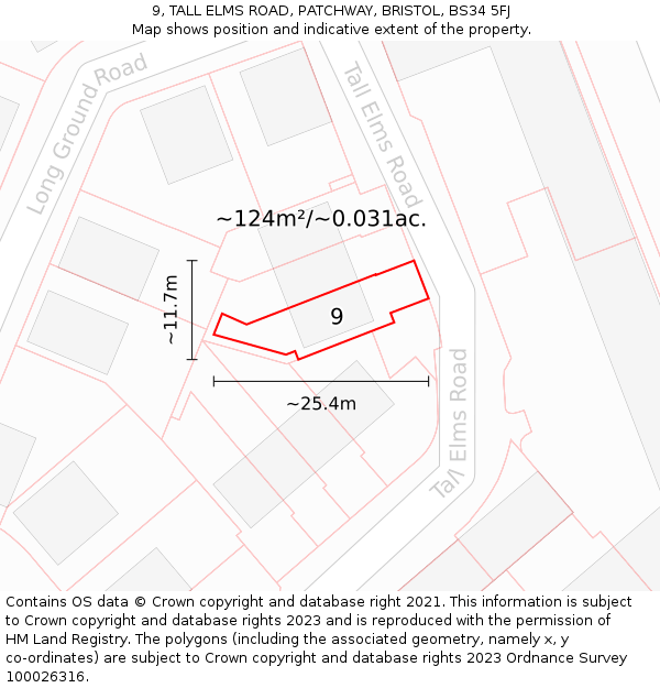 9, TALL ELMS ROAD, PATCHWAY, BRISTOL, BS34 5FJ: Plot and title map