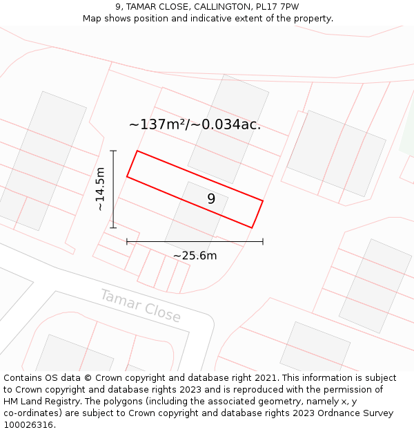 9, TAMAR CLOSE, CALLINGTON, PL17 7PW: Plot and title map