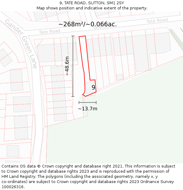9, TATE ROAD, SUTTON, SM1 2SY: Plot and title map