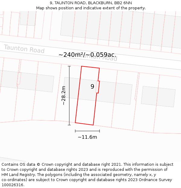 9, TAUNTON ROAD, BLACKBURN, BB2 6NN: Plot and title map