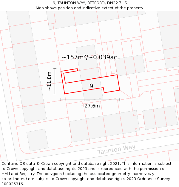 9, TAUNTON WAY, RETFORD, DN22 7HS: Plot and title map