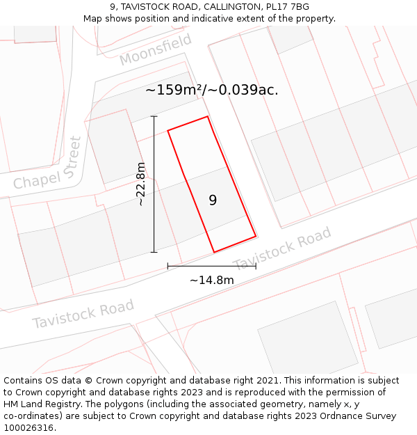 9, TAVISTOCK ROAD, CALLINGTON, PL17 7BG: Plot and title map