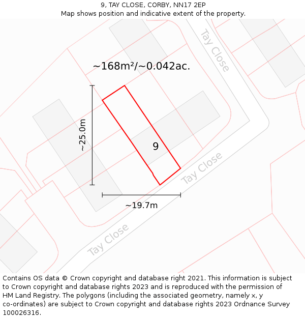 9, TAY CLOSE, CORBY, NN17 2EP: Plot and title map