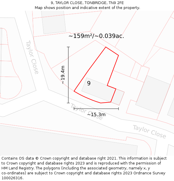 9, TAYLOR CLOSE, TONBRIDGE, TN9 2FE: Plot and title map