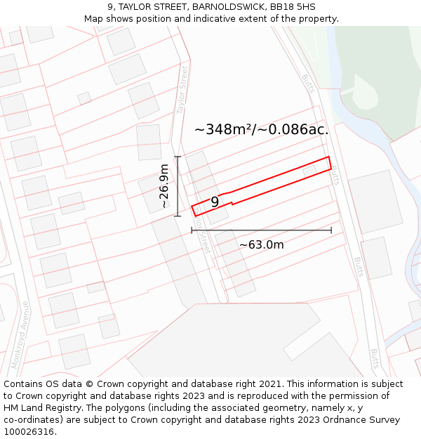 9, TAYLOR STREET, BARNOLDSWICK, BB18 5HS: Plot and title map