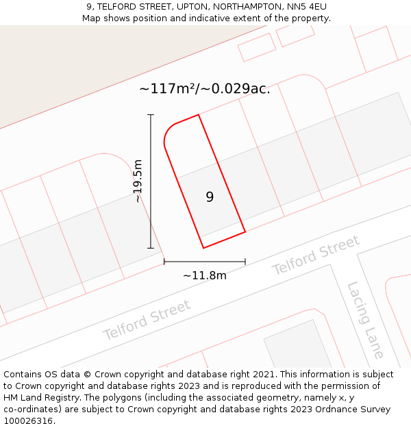 9, TELFORD STREET, UPTON, NORTHAMPTON, NN5 4EU: Plot and title map
