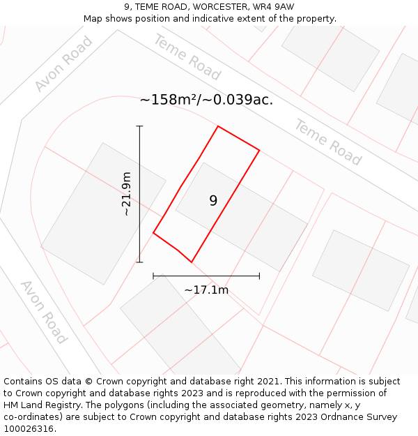 9, TEME ROAD, WORCESTER, WR4 9AW: Plot and title map