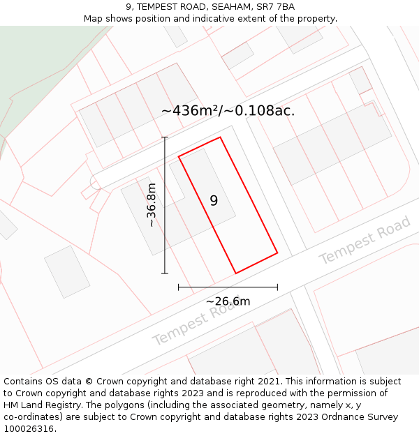 9, TEMPEST ROAD, SEAHAM, SR7 7BA: Plot and title map