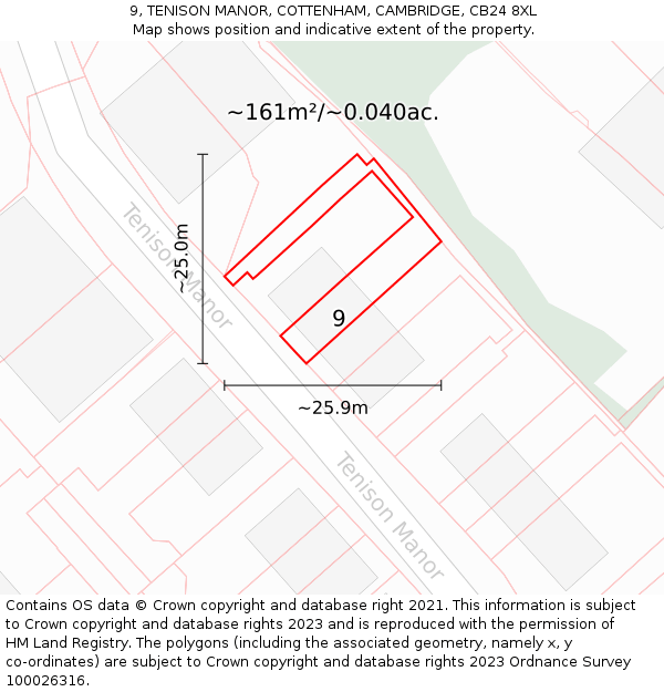 9, TENISON MANOR, COTTENHAM, CAMBRIDGE, CB24 8XL: Plot and title map