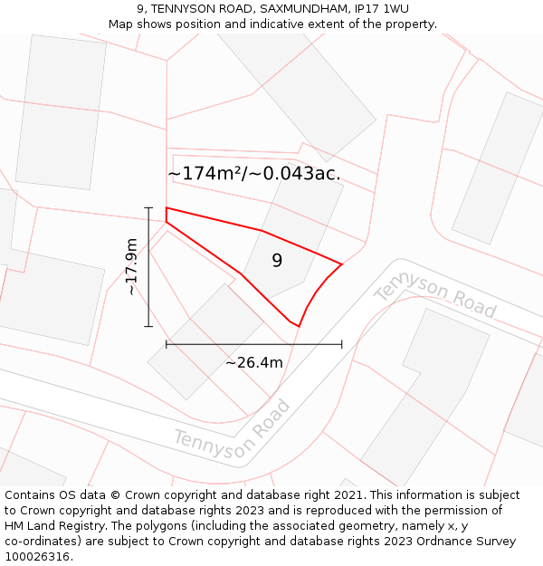 9, TENNYSON ROAD, SAXMUNDHAM, IP17 1WU: Plot and title map