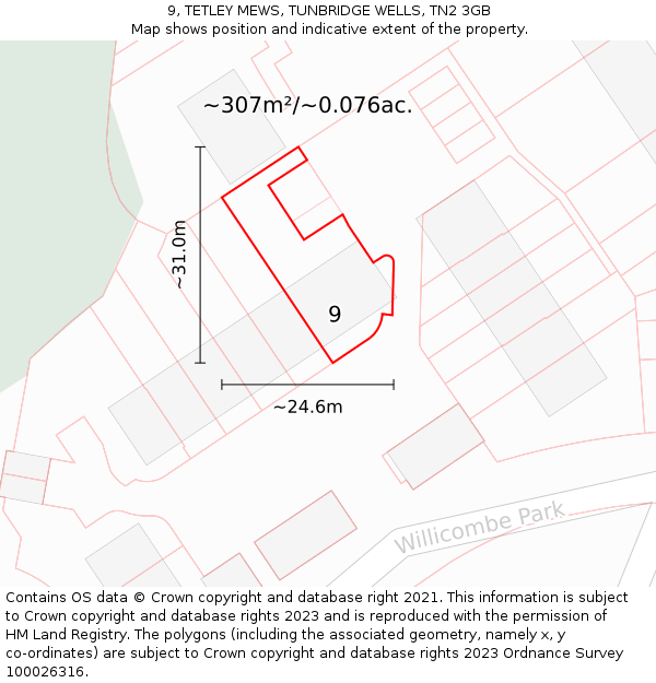 9, TETLEY MEWS, TUNBRIDGE WELLS, TN2 3GB: Plot and title map