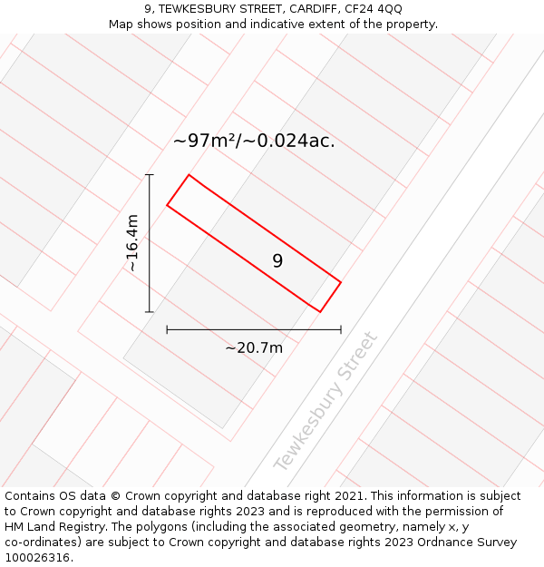 9, TEWKESBURY STREET, CARDIFF, CF24 4QQ: Plot and title map