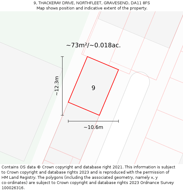 9, THACKERAY DRIVE, NORTHFLEET, GRAVESEND, DA11 8FS: Plot and title map