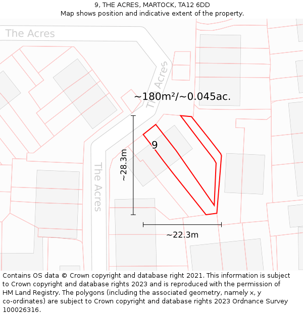 9, THE ACRES, MARTOCK, TA12 6DD: Plot and title map