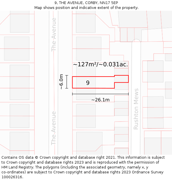9, THE AVENUE, CORBY, NN17 5EP: Plot and title map