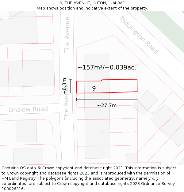 9, THE AVENUE, LUTON, LU4 9AF: Plot and title map