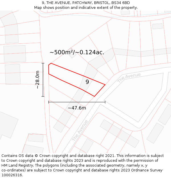 9, THE AVENUE, PATCHWAY, BRISTOL, BS34 6BD: Plot and title map