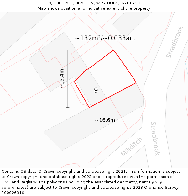 9, THE BALL, BRATTON, WESTBURY, BA13 4SB: Plot and title map