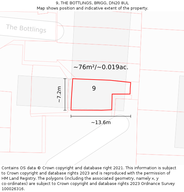 9, THE BOTTLINGS, BRIGG, DN20 8UL: Plot and title map