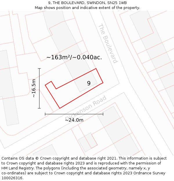 9, THE BOULEVARD, SWINDON, SN25 1WB: Plot and title map