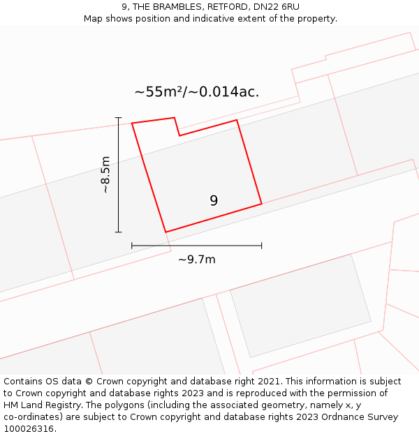 9, THE BRAMBLES, RETFORD, DN22 6RU: Plot and title map