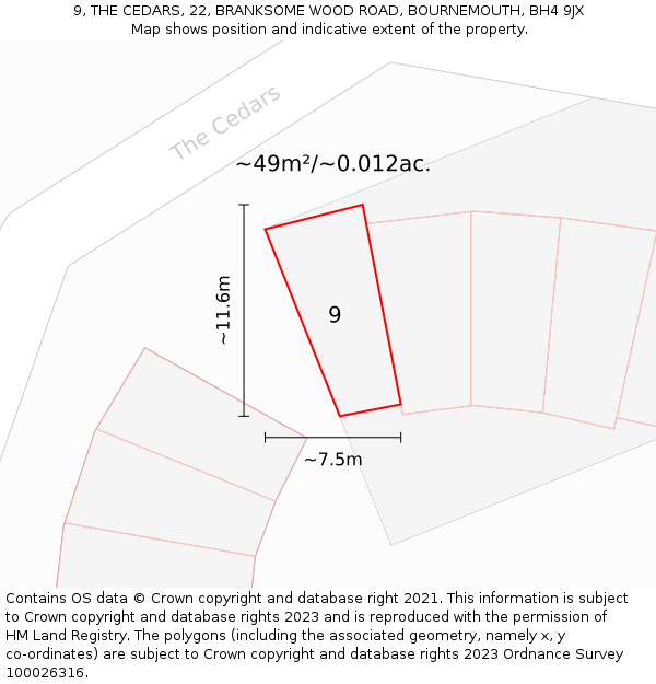 9, THE CEDARS, 22, BRANKSOME WOOD ROAD, BOURNEMOUTH, BH4 9JX: Plot and title map