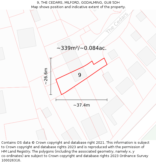9, THE CEDARS, MILFORD, GODALMING, GU8 5DH: Plot and title map