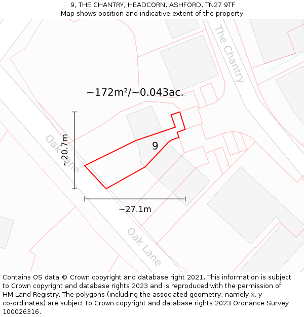 9, THE CHANTRY, HEADCORN, ASHFORD, TN27 9TF: Plot and title map