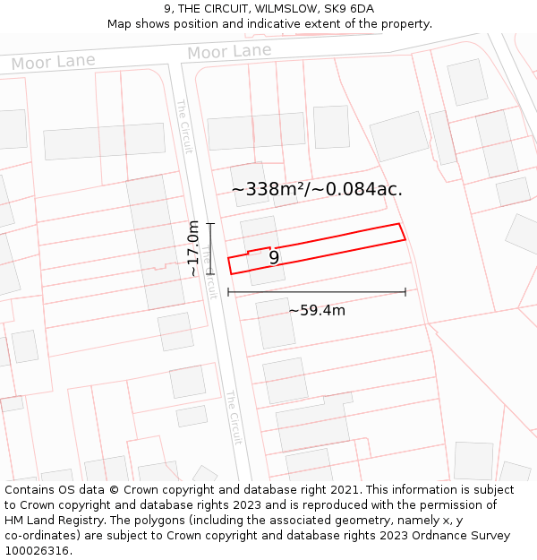 9, THE CIRCUIT, WILMSLOW, SK9 6DA: Plot and title map