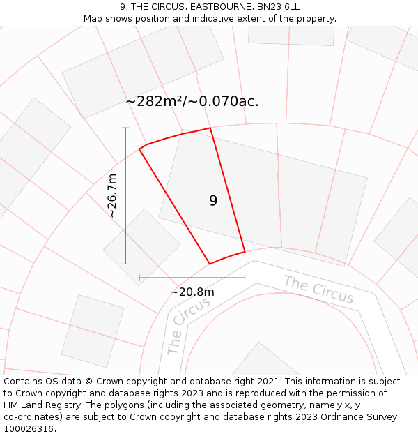 9, THE CIRCUS, EASTBOURNE, BN23 6LL: Plot and title map