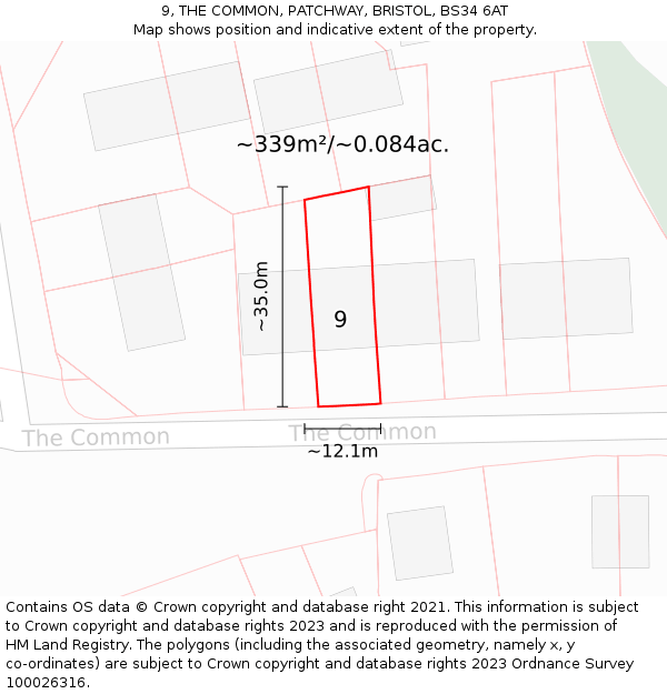 9, THE COMMON, PATCHWAY, BRISTOL, BS34 6AT: Plot and title map