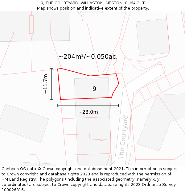 9, THE COURTYARD, WILLASTON, NESTON, CH64 2UT: Plot and title map