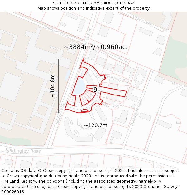 9, THE CRESCENT, CAMBRIDGE, CB3 0AZ: Plot and title map