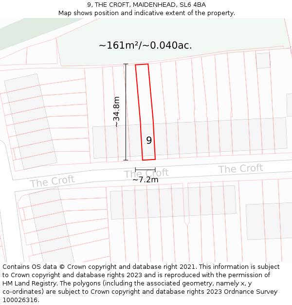 9, THE CROFT, MAIDENHEAD, SL6 4BA: Plot and title map