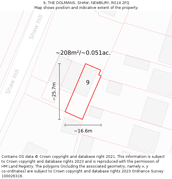 9, THE DOLMANS, SHAW, NEWBURY, RG14 2FQ: Plot and title map