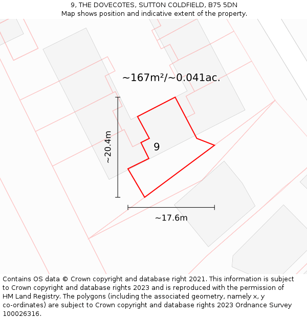 9, THE DOVECOTES, SUTTON COLDFIELD, B75 5DN: Plot and title map
