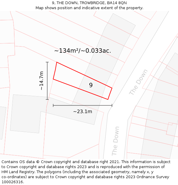 9, THE DOWN, TROWBRIDGE, BA14 8QN: Plot and title map
