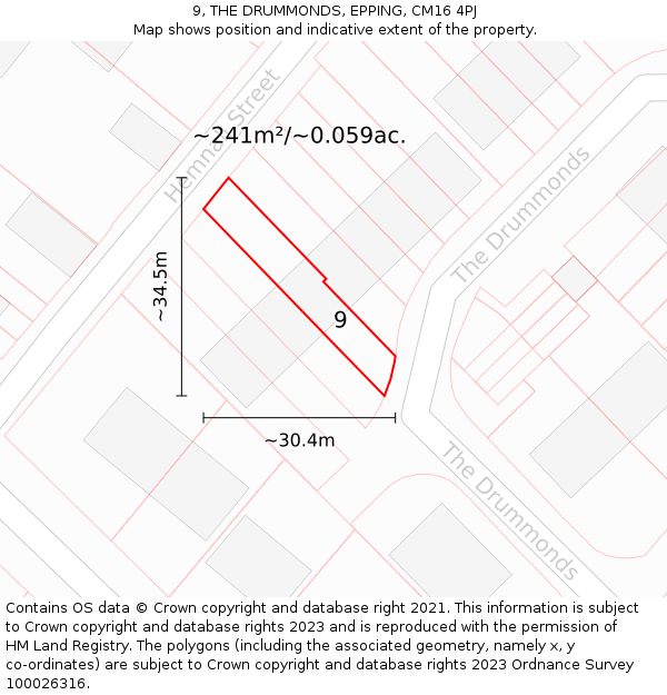 9, THE DRUMMONDS, EPPING, CM16 4PJ: Plot and title map