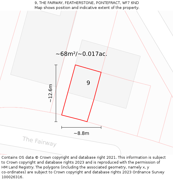 9, THE FAIRWAY, FEATHERSTONE, PONTEFRACT, WF7 6ND: Plot and title map