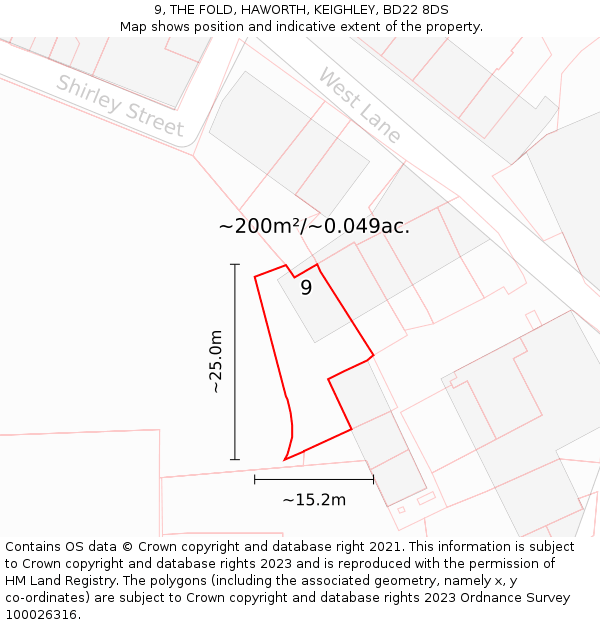 9, THE FOLD, HAWORTH, KEIGHLEY, BD22 8DS: Plot and title map