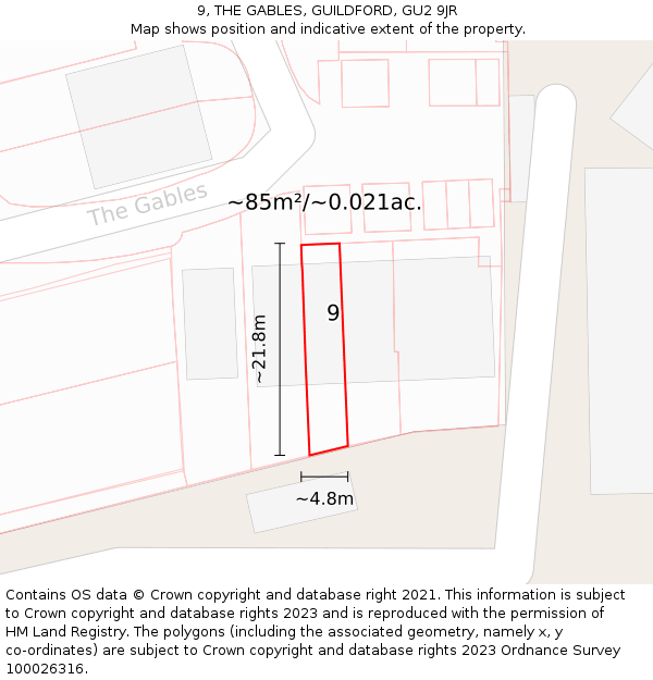 9, THE GABLES, GUILDFORD, GU2 9JR: Plot and title map